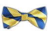 100% Silk Woven Serene Blue and Butter Classic Twill Striped Self-Tie Bow Tie