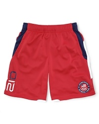 Rendered in microfiber for a sporty look and soft feel, this short celebrates Team USA's participation in the 2012 Olympics. Rendered in microfiber for a sporty look and soft feel, this short celebrates Team USA's participation in the 2012 Olympics.