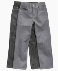 Neutrals continue to be a hit this fall so grab him a pair of these dark denim jeans from Sean John to keep his look up-to-date. Neutrals continue to be a hit this fall so grab him a pair of these dark denim jeans from Sean John to keep his look up-to-date.