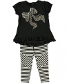 GUESS Kids Girls Top with Striped Leggings (12 - 24m), BLACK (24M)