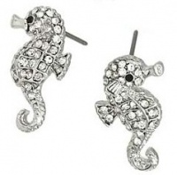 Small Adorable Sparkling Clear Crystal Seahorse Stud Earrings Silver with Rhodium Plating Small Adorable Sparkling Clear Crystal Seahorse Stud Earrings Silver with Rhodium Plating