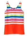 Aqua ushers in the season of color, rendering this lightweight tank in sunny stripes and a wide colorblock accent.