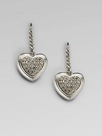 From the Cable Heart Collection. Graceful hearts, encrusted with pavé diamonds, drop from sterling silver cables. Diamonds, 1.1 tcw Sterling silver Drop, about ½ Ear wire Imported From the Cable Heart Collection. Graceful hearts, encrusted with pavé diamonds, drop from sterling silver cables. Diamonds, 1.1 tcw Sterling silver Drop, about ½ Ear wire Imported