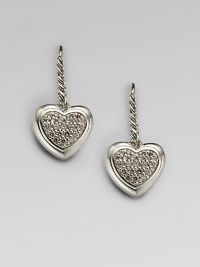 From the Cable Heart Collection. Graceful hearts, encrusted with pavé diamonds, drop from sterling silver cables. Diamonds, 1.1 tcw Sterling silver Drop, about ½ Ear wire Imported