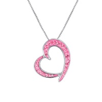 Sterling Silver Pink Heart Swarovski Crystal Elements Pendant Necklace Sterling Silver Pink Heart Swarovski Crystal Elements Pendant Necklace
