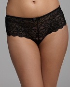 An elegant mid-rise boyshort with soft stretch lace and intricate embroidery detail. Style #12M630