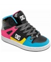 Bright colorful blocking on these Rebound sneakers from DC Shoes add a splash of sweet style to her look.