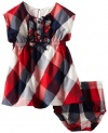 Hartstrings Baby-Girls Infant Cotton Plaid Dress and Diaper Cover Set, Red/Blue Plaid, 18M