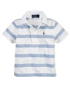 A short-sleeved rugby is rendered in breathable woven cotton with a preppy striped pattern for a handsome finish.