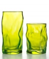 Glassware that gets noticed. Bormioli Rocco teams a funky organic shape and lime-green hue in this easy-care set of highball glasses made for modern tables.