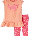 Puma - Kids Baby-Girls Infant Heart Print Biker Capri Set, Papaya Pink, 24