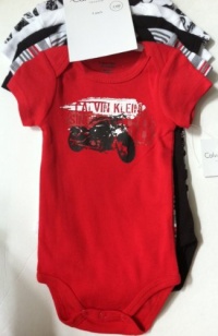 Calvin Klein ~ 5 Pk. RED & BLACK MOTORCYCLE Prints ~ Infant Bodysuit Onesies 3-6 Months Calvin Klein ~ 5 Pk. RED & BLACK MOTORCYCLE Prints ~ Infant Bodysuit Onesies 3-6 Months