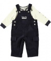 Guess Kids Baby Boy 0-9 Months Long Sleeve Rocking Baby Overall Set (0-3 Months, Navy)