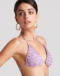 Nanette Lepore's crochet triangle top is a must for the bohemian beauty. Complete the hippie chic look by pairing this girlie suit with flat sandals and a pair of round frames. Nanette Lepore's crochet triangle top is a must for the bohemian beauty. Complete the hippie chic look by pairing this girlie suit with flat sandals and a pair of round frames.