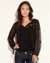 GUESS Mira Long-Sleeve Cubic Top, JET BLACK (SMALL)