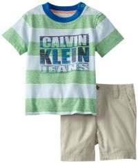 Calvin Klein Baby-boys Infant Stripe Tee with Shorts, Green, 24 Months Calvin Klein Baby-boys Infant Stripe Tee with Shorts, Green, 24 Months