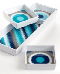 Make a splash with this summer-perfect Ikat tray by Jonathan Adler. Melamine serving dishes bursting with ocean blues take breakfast, lunch and dinner outside. Make a splash with this summer-perfect Ikat tray by Jonathan Adler. Melamine serving dishes bursting with ocean blues take breakfast, lunch and dinner outside.