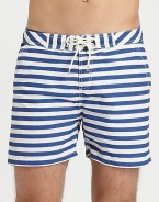 Summertime essential in a crisp, cotton blend finished in bold stripes for a nautical-inspired feel.Drawstring-tie waistSide slash, back welt pocketsInseam, about 465% cotton/35% nylonMachine washImported