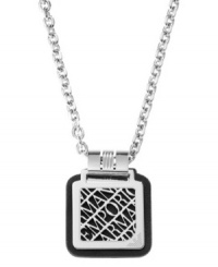 Strong and stylish. Emporio Armani's men's pendant necklace clearly conveys confidence. Made in sleek polished steel, it features a black leather illusion pendant bearing the brand's signature logo. Includes an adjustable chain. Approximate length: 19-7/10 inches. Approximate drop: 2 inches. Strong and stylish. Emporio Armani's men's pendant necklace clearly conveys confidence. Made in sleek polished steel, it features a black leather illusion pendant bearing the brand's signature logo. Includes an adjustable chain. Approximate length: 19-7/10 inches. Approximate drop: 2 inches.