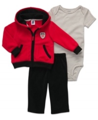Get him ready to rock through the day in this comfortable bodysuit, hoodie and pant set from Carter's. Get him ready to rock through the day in this comfortable bodysuit, hoodie and pant set from Carter's.