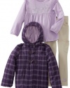 Calvin Klein Girls 2-6X Plaid Hooded Jacket With Lilac Tee And Pant