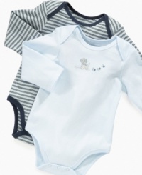 Give him classic comfort with either of these bodysuits in this 2-pack from First Impressions. Give him classic comfort with either of these bodysuits in this 2-pack from First Impressions.