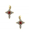 What better way to express your faith than with the religious-inspired designs of Vatican? These chic drop earrings features intricate crosses decorated with round-cut clear crystals and a square-cut red crystal center. Crafted in gold tone mixed metal. Approximate drop: 3/4 inch.