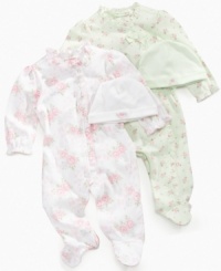 In bloom. Nurture her sweet style early with one of these lovely floral bodysuit and beanie sets from First Impressions. In bloom. Nurture her sweet style early with one of these lovely floral bodysuit and beanie sets from First Impressions.