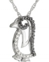 Sterling Silver Black and White Diamond Penguin Pendant Necklace (1/7 cttw)