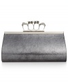 Put some bling into your out-all-night ensemble with this Sasha clutch, featuring a rhinestone studded ring clasp. Shimmery, sleek and party-perfect, it's eye-catching on and off the dance floor.