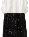 Ruby Rox Girls 7-16 Sequin Skirt And Chiffon Top Dress, Ivory/Black, 12