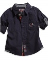 GUESS Kids Boys Toddler Roll-Up Sleeve Shirt, NAVY (18M)