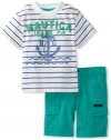 Nautica Boys 2-7 2 Piece Striped Jeans Co Short Set, Kingfisher, 3T