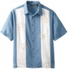 Cubavera Men's Big-Tall Short Sleeve Rayon Blend Herringbone Textured Panel Shirt With Palm Tree Embroidery Detail