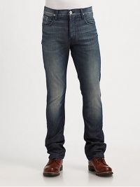 A slim, bootcut fit crafted in fine stretch cotton in a well-worn, lived-in wash.Five-pocket styleButton flyInseam, about 3498% cotton/2% elastaneDry cleanMade in USA A slim, bootcut fit crafted in fine stretch cotton in a well-worn, lived-in wash.Five-pocket styleButton flyInseam, about 3498% cotton/2% elastaneDry cleanMade in USA