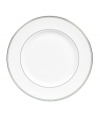 Romance weds modern sensibility in bridal designer Vera Wang's exquisite dinnerware and dishes collaboration with Wedgwood. Echoing the decorative touches that transform a bridal gown, Grosgrain's pure white bone china dinner plates are adorned with a border of textured platinum ribbon.