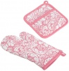DII Pink Cosmo Printed Damask Oven Mitt and Potholder Set