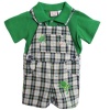 Baby Togs Infant Baby Boys 2 Piece Green Shirt and Plaid Frog Overalls Set