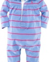 Ralph Lauren Layette Girl's Rugby-Striped Coverall (9 Month, Harbour Island Blue)