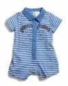 GUESS Kids Boys Polo Style Striped Romper, BLUE (3/6M)