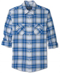 This medium weight flannel shirt with a classic plaid print by American Rag is sure to become one of your new favorite go-to tops.