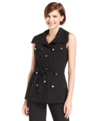 Utility styling gives Calvin Klein's vest an on-trend touch. Wear it alone now, then layer it with a sophisticated sweater for fall. Utility styling gives Calvin Klein's vest an on-trend touch. Wear it alone now, then layer it with a sophisticated sweater for fall.