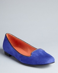 Via Spiga's smoking flats are dressed up with metallic piping, in sophisticated suede. Via Spiga's smoking flats are dressed up with metallic piping, in sophisticated suede.