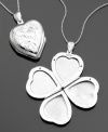 This enchanting, engraved sterling silver locket has a secret: it opens like a lucky clover to hold four different photos. Approximate length: 18 inches.