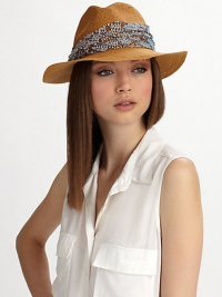 A beaded, sequined band elevates this chic, casual style.Ruched, sequined bandBrim, about 2½90% hemp/10% cottonHand washMade in USA of imported fabric