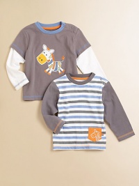 Mixing and matching made fun, this handsome two-piece gift set features a layered-look top with zebra appliqué and striped top with patch pocket and zebra embroidery for endless wardrobe possibilities.CrewneckLong sleevesShoulder snapsCottonMachine washImported Please note: Number of snaps may vary depending on size ordered. Mixing and matching made fun, this handsome two-piece gift set features a layered-look top with zebra appliqué and striped top with patch pocket and zebra embroidery for endless wardrobe possibilities.CrewneckLong sleevesShoulder snapsCottonMachine washImported Please note: Number of snaps may vary depending on size ordered.