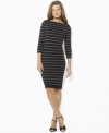 Lauren Ralph Lauren's lightweight cotton-blend boatneck dress is luxuriously updated with allover Lurex® stripes for a glamorous feel.