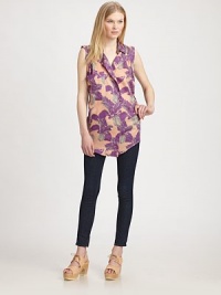 Sheer floral jersey tailored in a sleeveless button-down with oversized pocket and lapels.Double point collarSleevelessChest pocketButton-down frontShirttail hemAbout 32 from shoulder to hemCottonDry cleanMade in USA of Italian fabricModel shown is 5'9½ (176cm) wearing US size 4. Sheer floral jersey tailored in a sleeveless button-down with oversized pocket and lapels.Double point collarSleevelessChest pocketButton-down frontShirttail hemAbout 32 from shoulder to hemCottonDry cleanMade in USA of Italian fabricModel shown is 5'9½ (176cm) wearing US size 4.