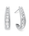 Elevate your look with a touch of sparkle. These unique J-hoop earrings feature channel-set, round-cut diamonds (1/2 ct. t.w.) in 14k white gold. Approximate drop: 6/8 inch.