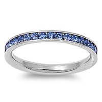 Stainless Steel Eternity Blue Cz Wedding Band Ring 3mm (Size 3,4,5,6,7,8,9,10); Comes with Free Gift Box